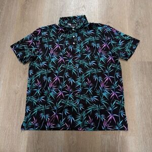 Sunday Swagger Bamboo Leaf Golf Polo Mens 2XL Black Blue Teal Tropical Stretch